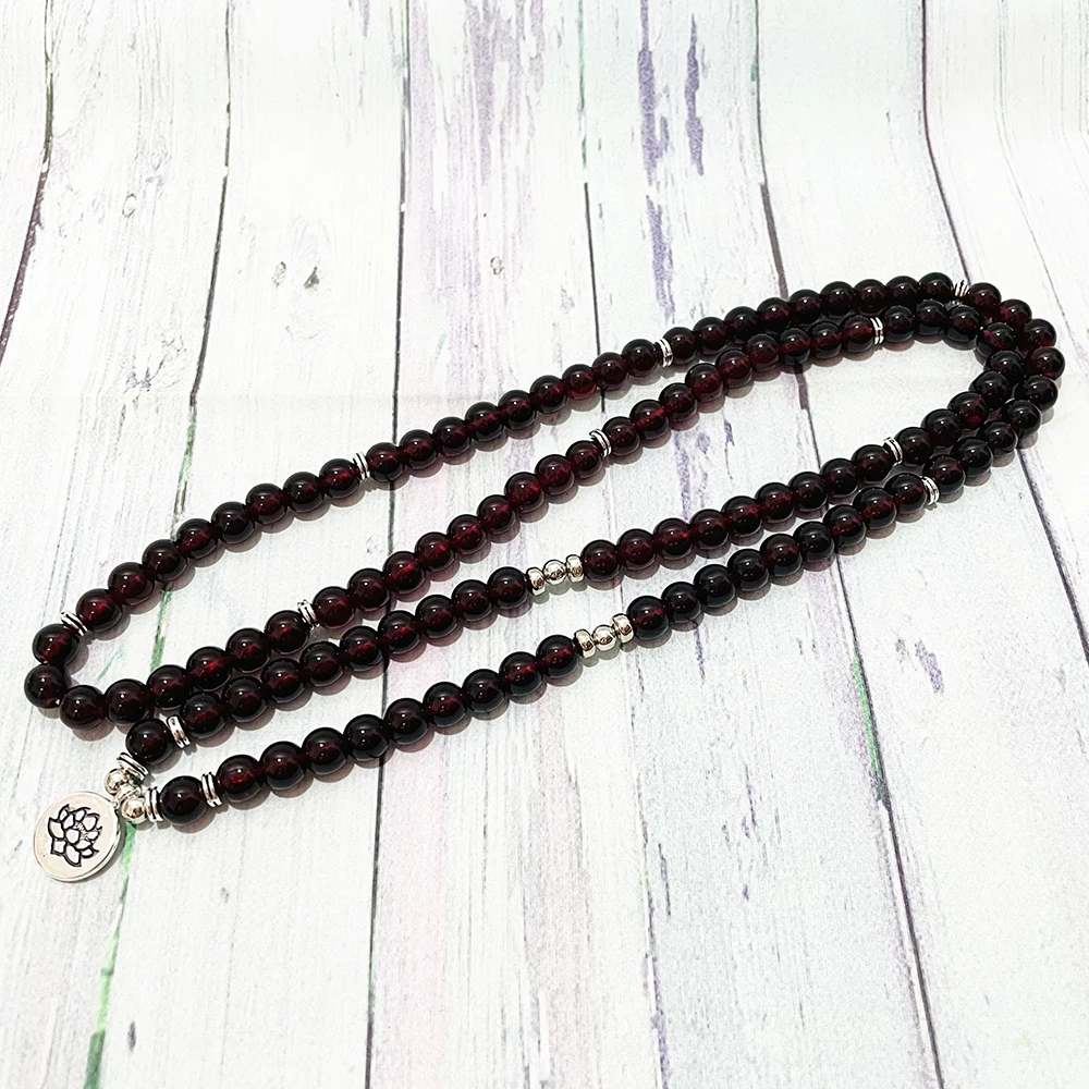 Ruberthen 8 MM Garnet 108 Mala Bead Bracelet For Women Best Spiritual Yoga Meditation Bracelet High Quality Buddhist Jewelry