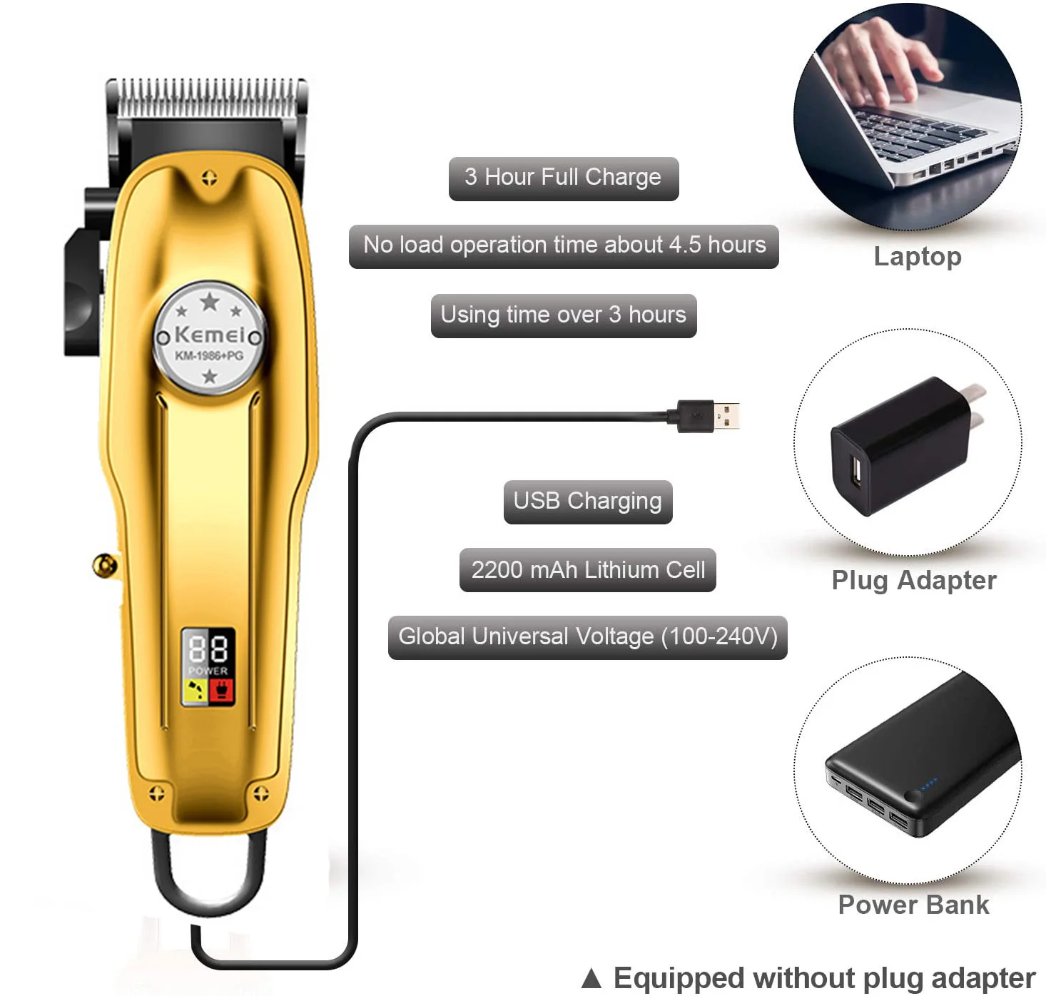 Kemei Professional Barber Cordless Hair Clippers for Men Hair Beard Trimmer Adjustable LCD Display Cutting Grooming Haircut Kit