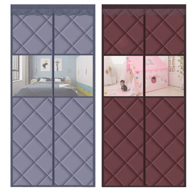 Thickened Cotton Door Curtain, No Perforation to Keep Warm in Winter, Hoop and Loop, Windproof, Cold-proof, Air-condition