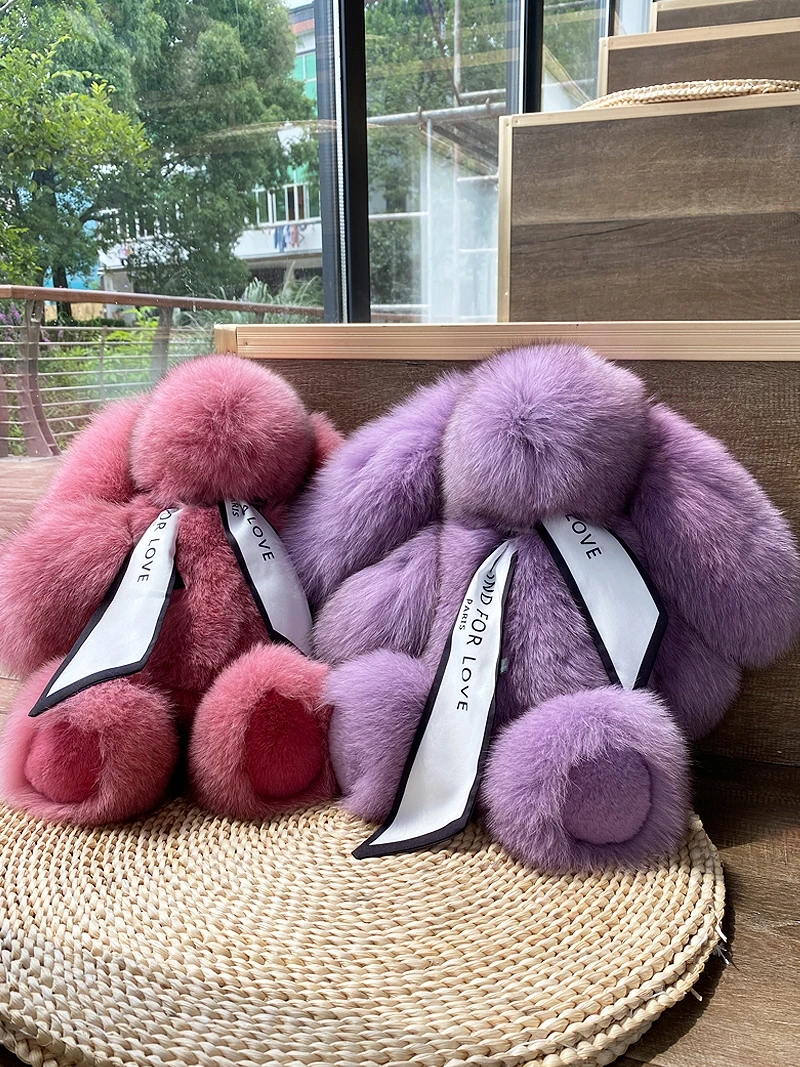 High Quality Fox Fur Rabbit Doll Real Fur Custom Color Personality Unique Luxury Birthday Gift Plush Toys For Children