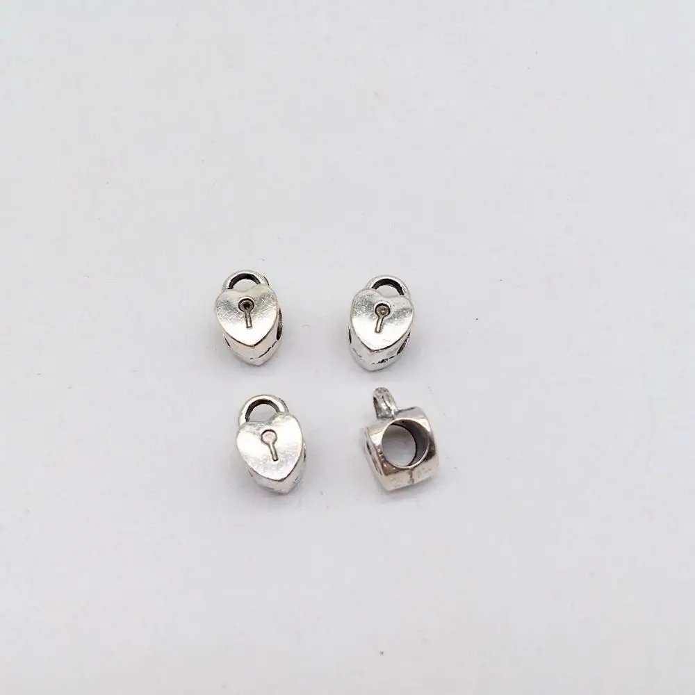 23 pcs love heart lock big hole bead Charms Antique silver Color bead Pendants Making DIY Handmade Tibetan Finding Jewelry