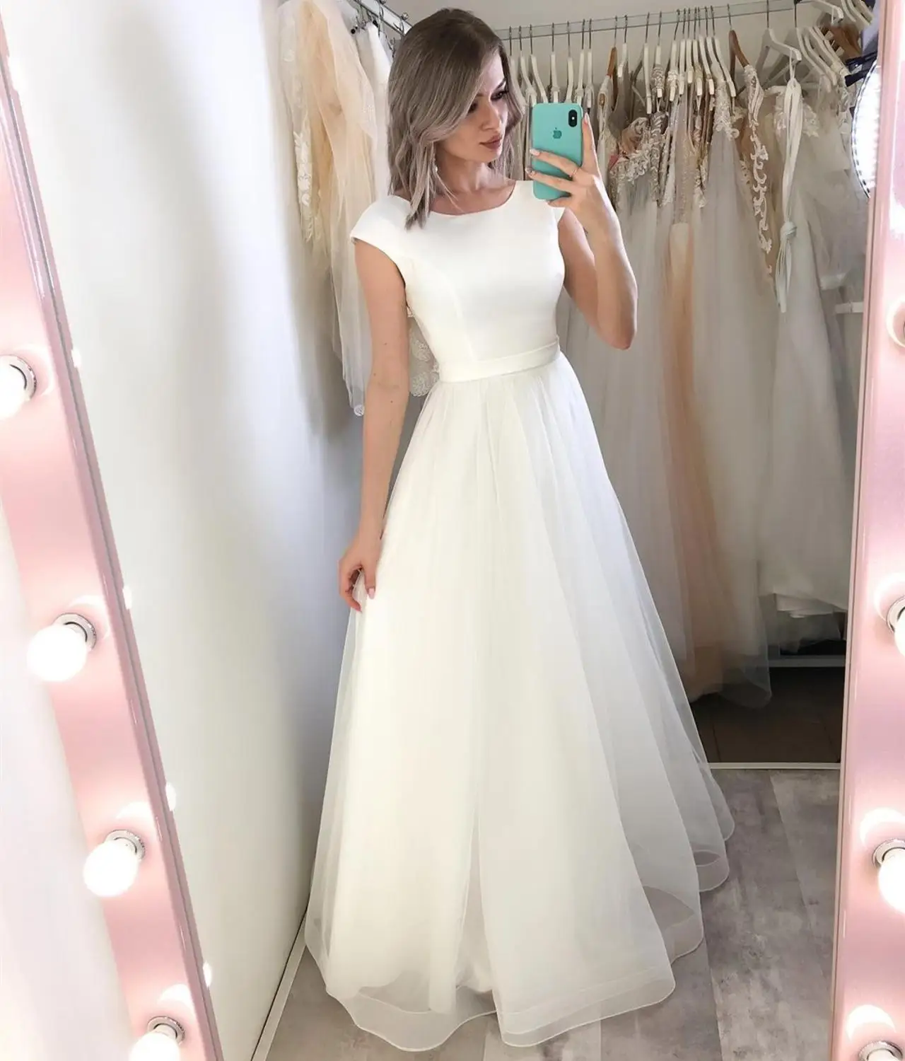 Robe De mariée Simple en Satin, ligne a, longueur au sol, sans manches, dos bas, à lacets, bon marché, 2021