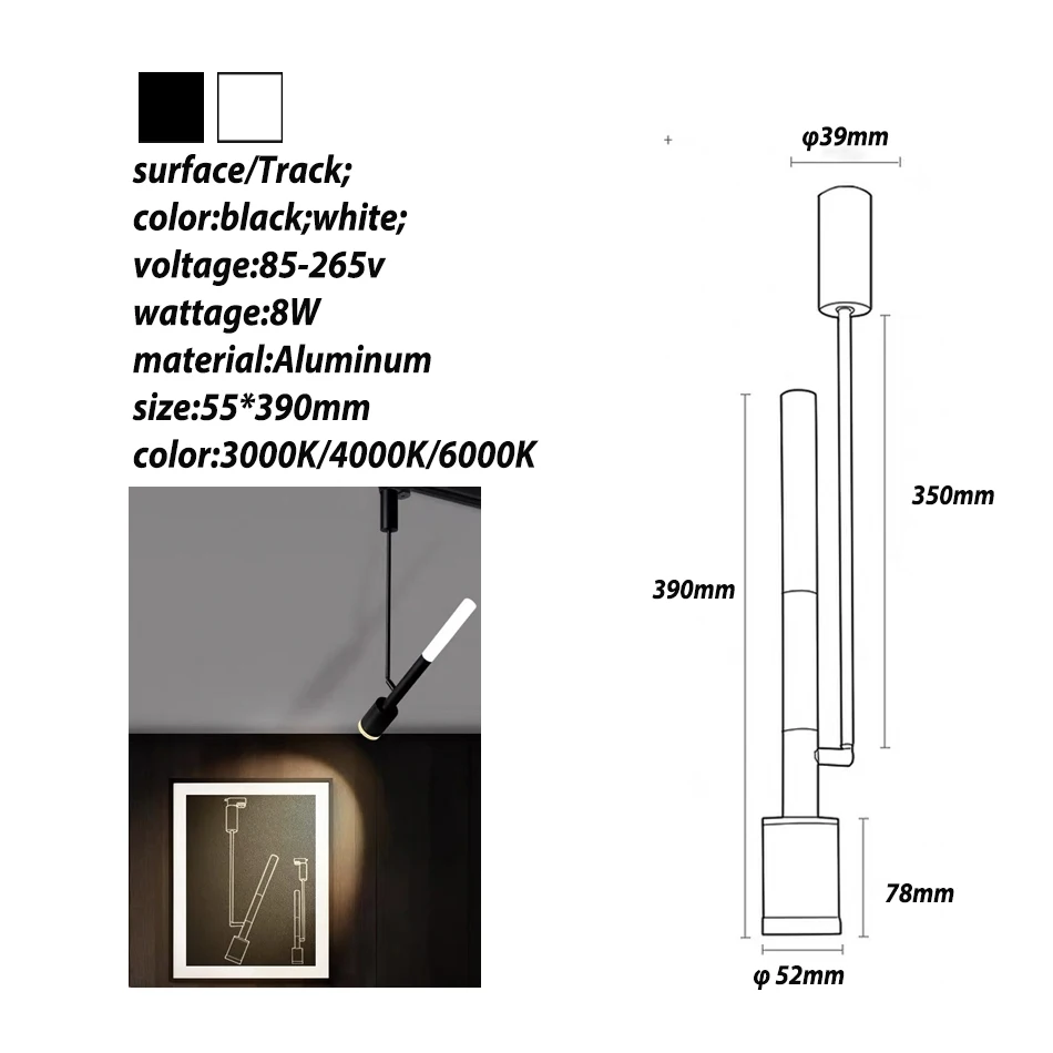 2019 nowy COB lampa wisząca czarny/biały aluminium 8W reflektor sklep odzieżowy sypialnia restauracja jadalnia/salon oświetlenie wewnętrzne