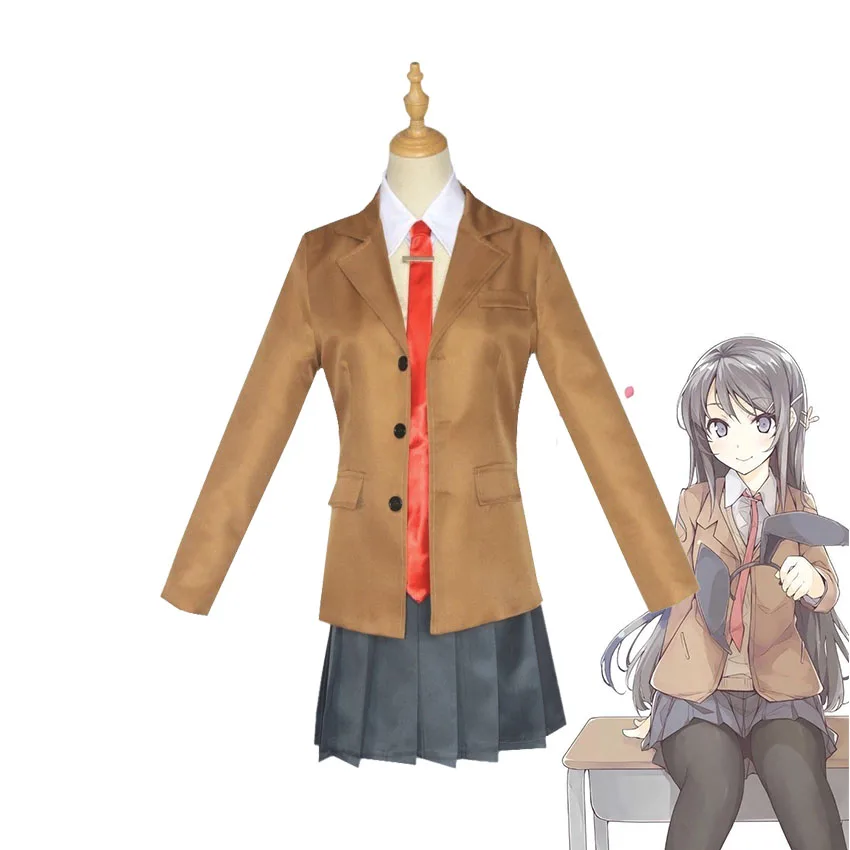 Anime Seishun Buta Yarou Series Sakurajima Mai Cosplay Costume Full Set School Uniform Skirt Azusagawa Sakuta Cosplay Costume