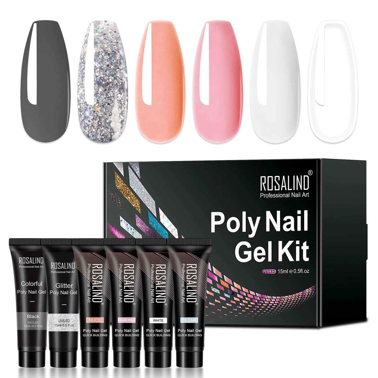 

ROSALIND Poly Nail Gel Polish Kit Set For Nail Extension Builder Nail Gel Varnishes Poly Set For UV LED Manicure Base Top