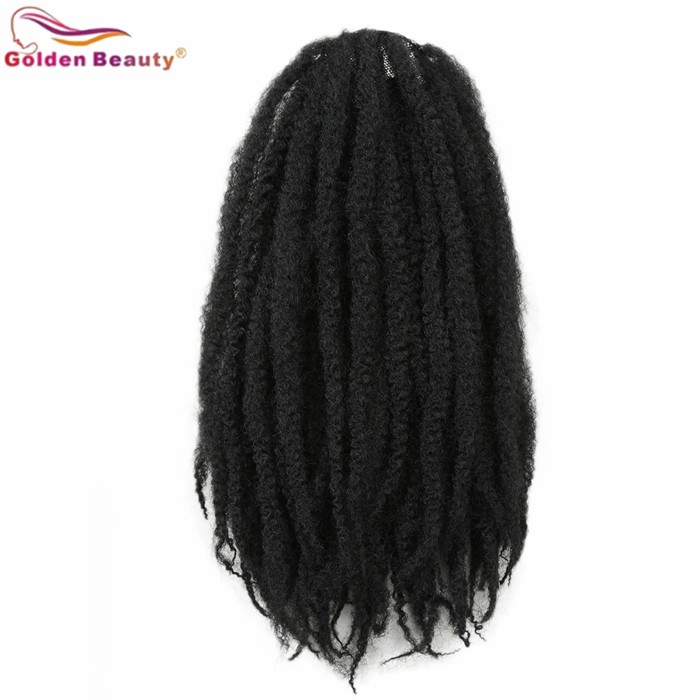 Golden Beauty Synthetic High Temperature Fiber Hair Kinky Curly Soft 18Inch Afro Twist Braid Drawstring Ponytail Black Clip-In