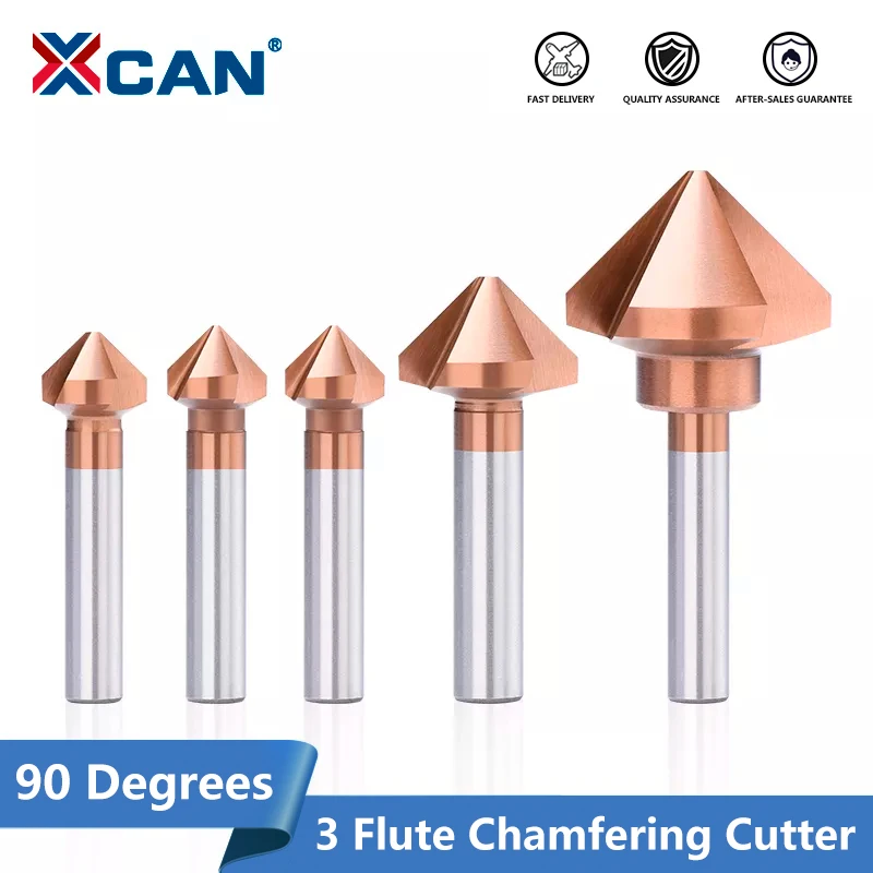 XCAN Chamfer Cutter 4.5-50mm 3 Flute 90 Degrees TiCN Coated HSS Drill Bit Wood Metal Hole Cutter Countersink Drill Bit Drilling