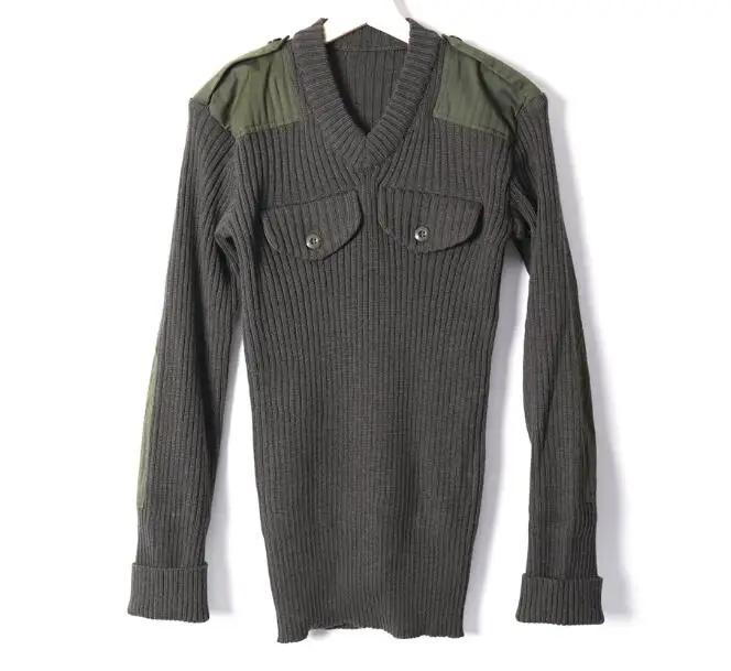 Pull militaire vert pour homme, col en V, vintage, armée, extérieur, moyen-orient, hiver