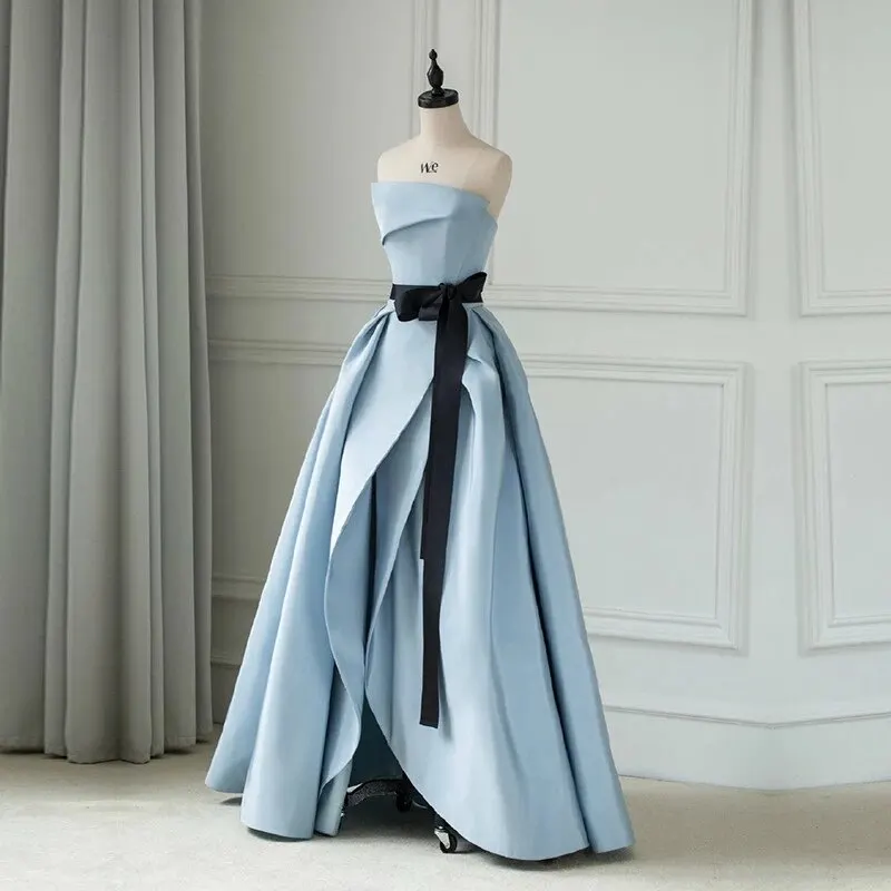 

New Gray Blue High Split Prom Dress Long Strapless Backless Stain Evening Dress Special Occasion Dress Vestido De Fiesta