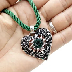 New Multicolor Edelweiss Vintage Lanyard Pendant Necklace Heart Shape Engraved Necklace for Women Charm Party Jewelry Wholesale