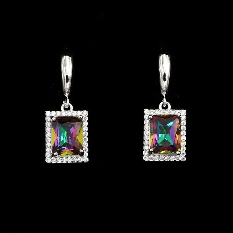 925 Silver Earrings For Women Rainbow Cubic Zirconia White Crystal Party Accessories