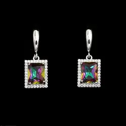 925 Silver Earrings For Women Rainbow Cubic Zirconia White Crystal Party Accessories