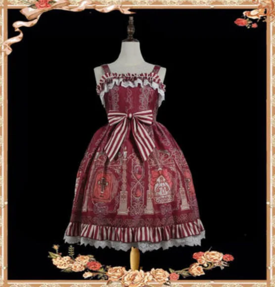 Gothic palace sweet princess lolita strap dress stampa vintage a vita alta abito vittoriano kawaii girl gothic lolita cos loli