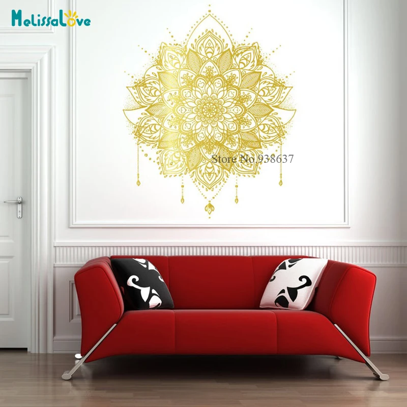 

Exquisite complicated Lotus Mandala Wall Stickers Buddha Bohemian Decor Yoga Studio Wall Décor Removable Vinyl Mural BB274