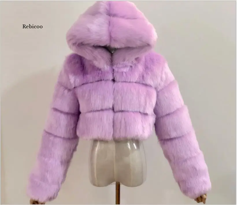 White faux fur coat women black  loose irregular hood fur jackets 2020 autumn and winter new fashion warmth coat