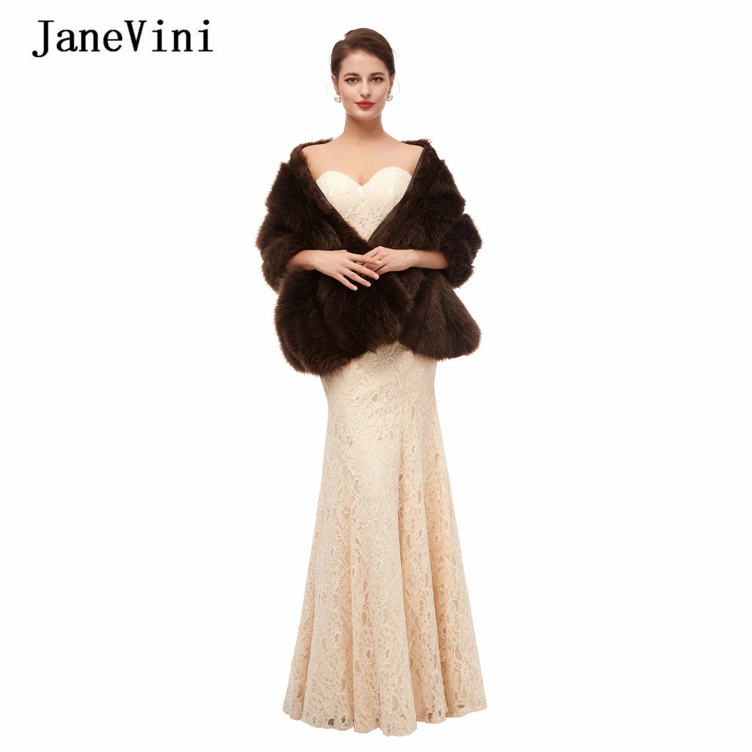 JaneVini-elegante capa de boda para novia, chal de invierno de piel sintética, Bolero cálido, abrigo nupcial, accesorios de boda, Chaqueta de Fiesta, 2020