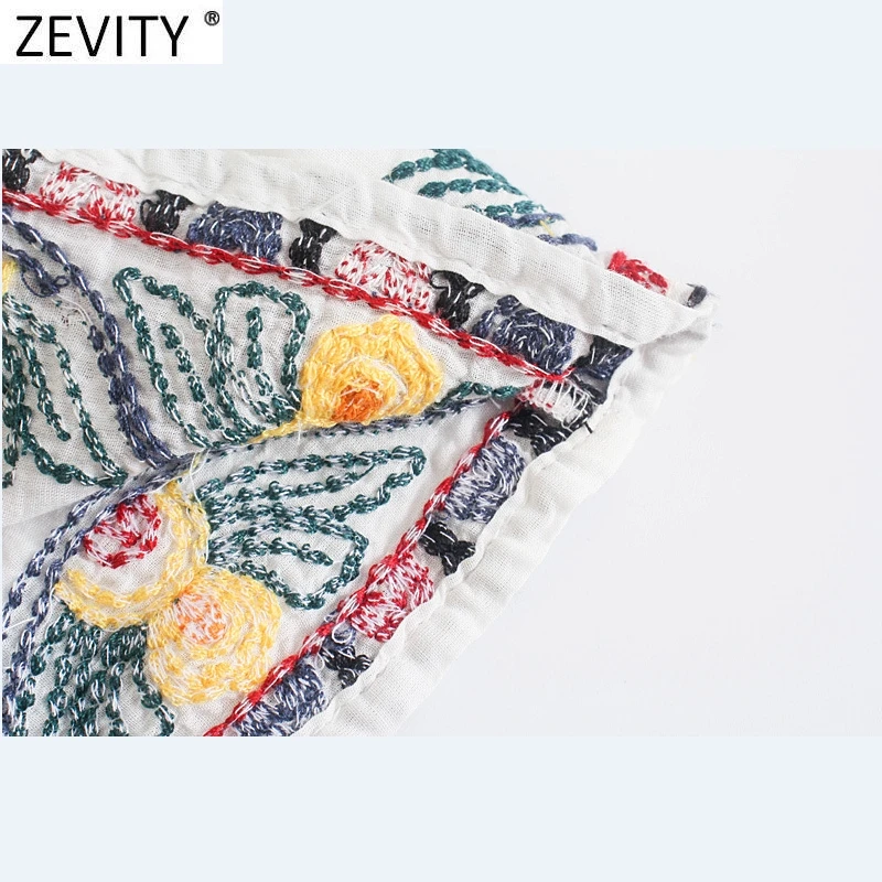 Zevity 2022 Women Vintage Floral Embroidery Double Layer Ruffles Mini Skirt Faldas Mujer Lady Chic Elastic A Line Vestido QUN902