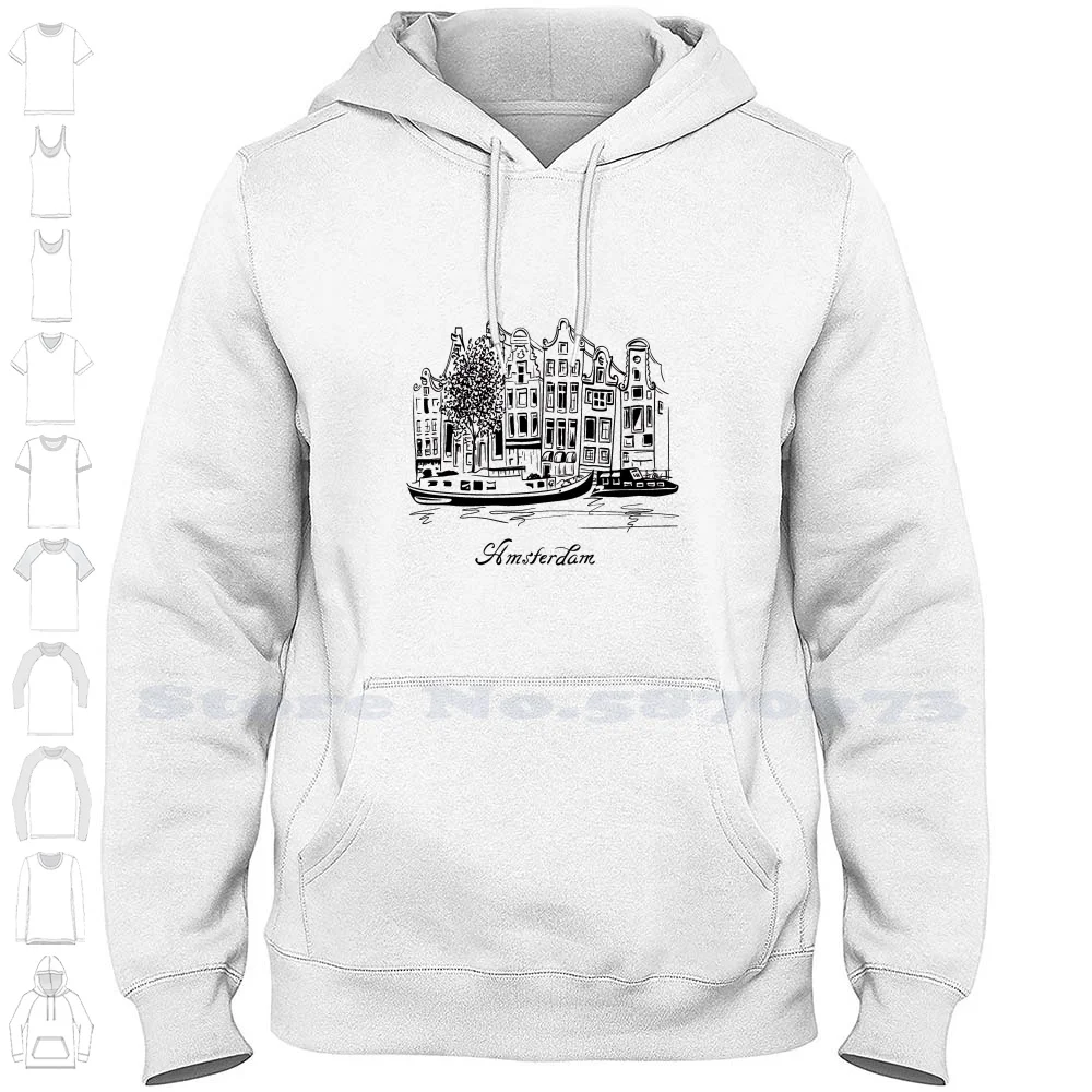 City View Of Amsterdam Canal Long Sleeve Hoodie Sweatshirt Amsterdam Skyline City Europe Netherlands Holland Arc Ture Urban