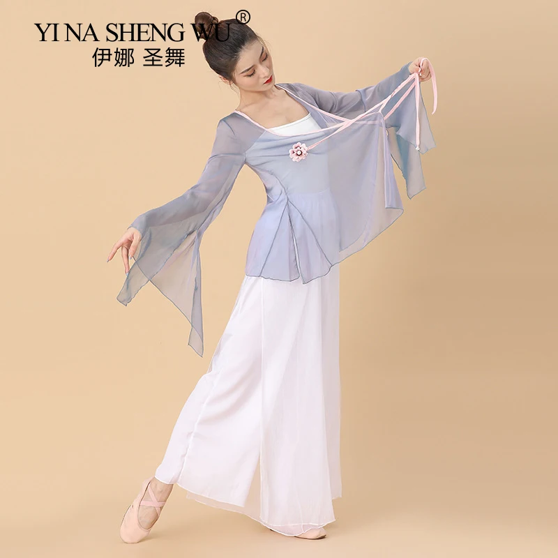 Klassische Tanz Gaze Dance Kleidung Praxis Kleidung Weibliche Sommer Charme Fließende Bluse Strickjacke Chinese Folk Leistung Dance