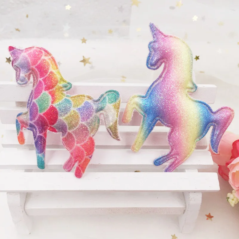 Glitter Padded Stoff Bunte Einhorn Applique Für Kleidung Patches DIY Kinder Haar Clip Teile Handwerk Machen Liefert XE19