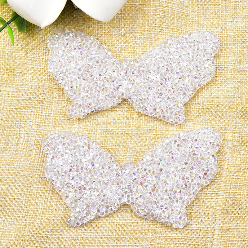 10Pcs/ Hot Fix White AB Resin Crystal Butterfly Motif Iron on Rhinestone Animal Shaped Patches Applique for T-Shirt Bags Jacket