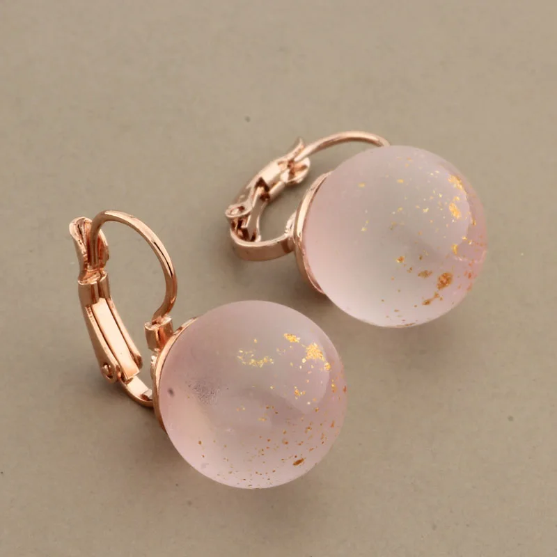 New Trend 2022 Fashion Round Colorful Glass Ball Dangle Earrings For Women Wedding Jewelry Rose Gold Color Unusual Earrings