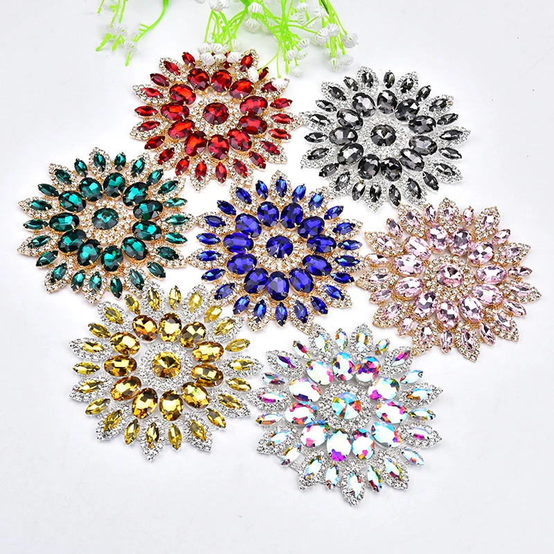 High Quality Clear Crystal AB Rhinestone Applique Wedding Dress Decoration Glass Strass Patches Sewing For Garment DIY