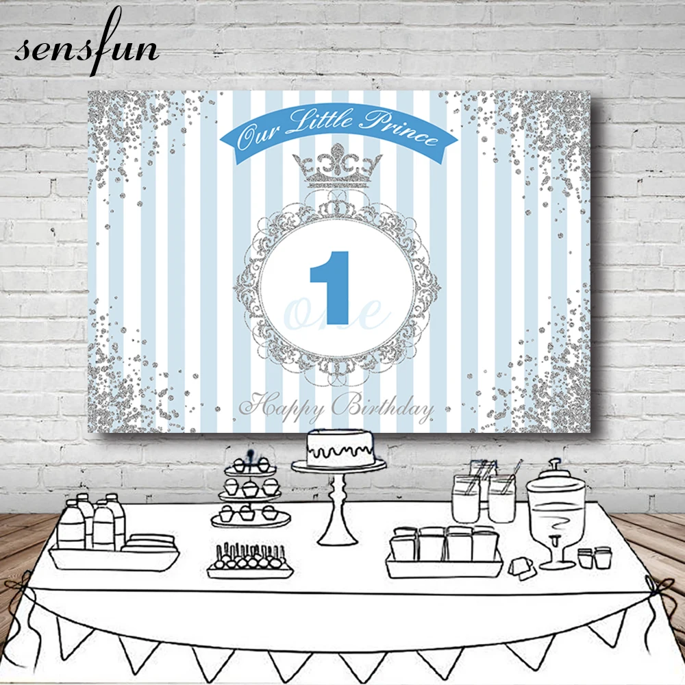 Kids 1st Birthday Party Photography Backdrop Gold Crown Stripe Customized Banner Family Shoot Photocall Background Photo Studio