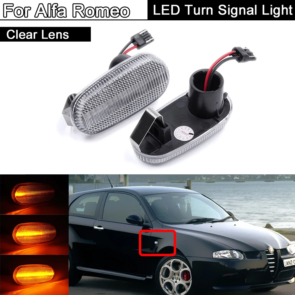 Clear Lens Car Front LED Side Marker Light Dynamic Amber Turn Signal Lamp For Alfa Romeo GT 147(937) MiTo 955 FIAT Bravo 198