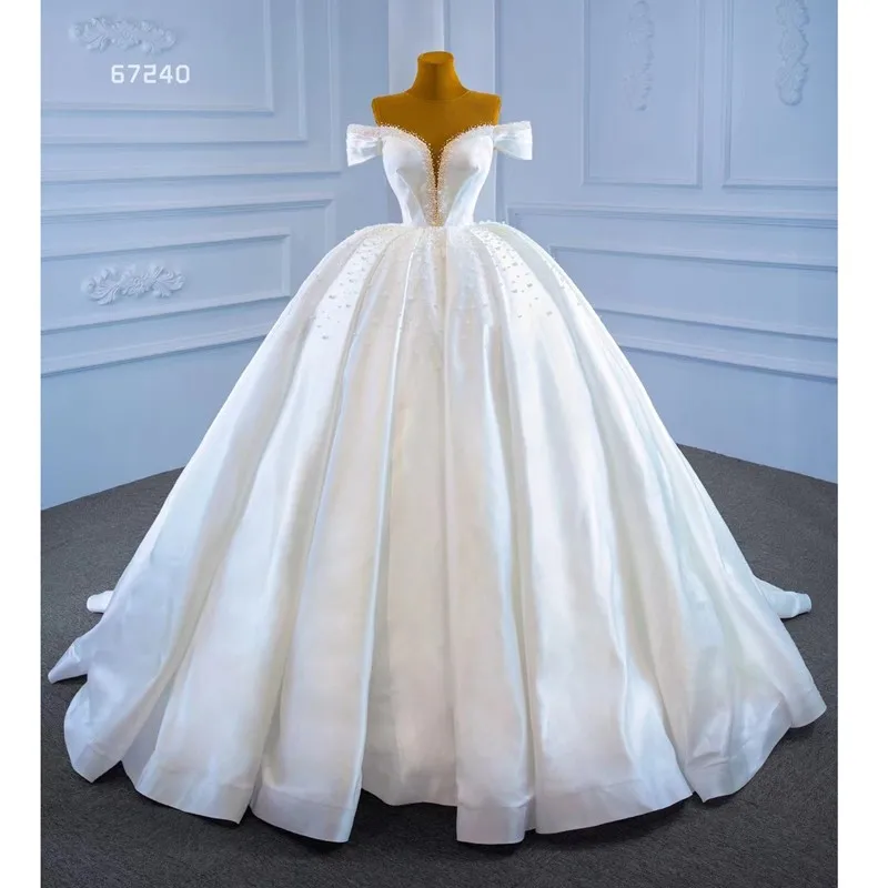 kisswhite customized RSM67240 Dubai Off The Shoulder Mariage Wedding Dresses Ball Gown Satin Ins Bridal Go