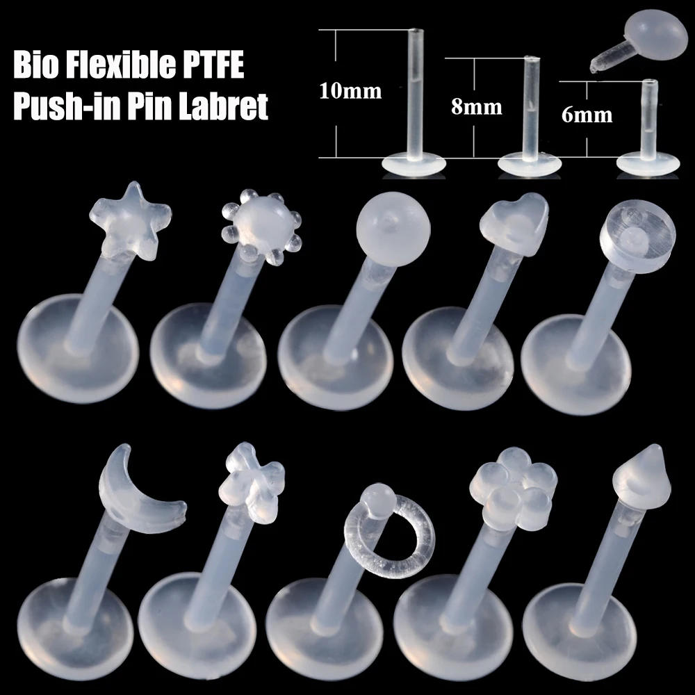 10pcs Bio Flexible PTFE Push-in Pin Labret Retainer Bead Flesh Color Earring  Lip Ring Stud Fashion Body Piercing Jewelry