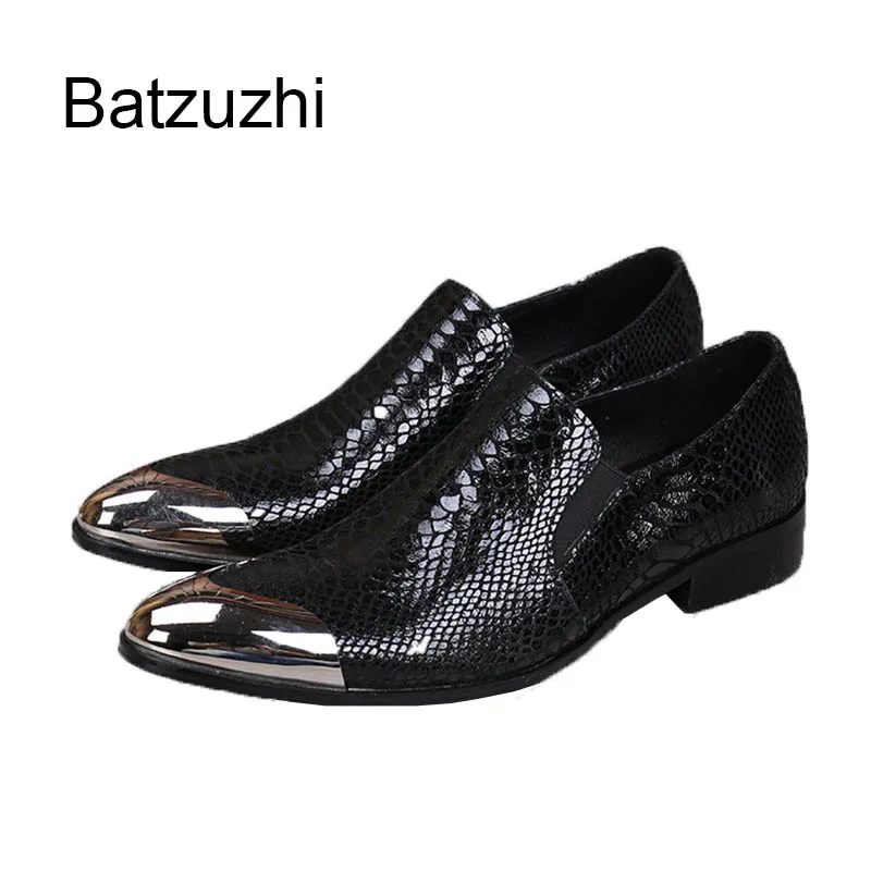 

Batzuzhi 2019 Men Shoes Black Leather Dress Shoes Men Front Metal Cap Oxford Shoes for Men Zapatillas Hombre, Big Size 38-46