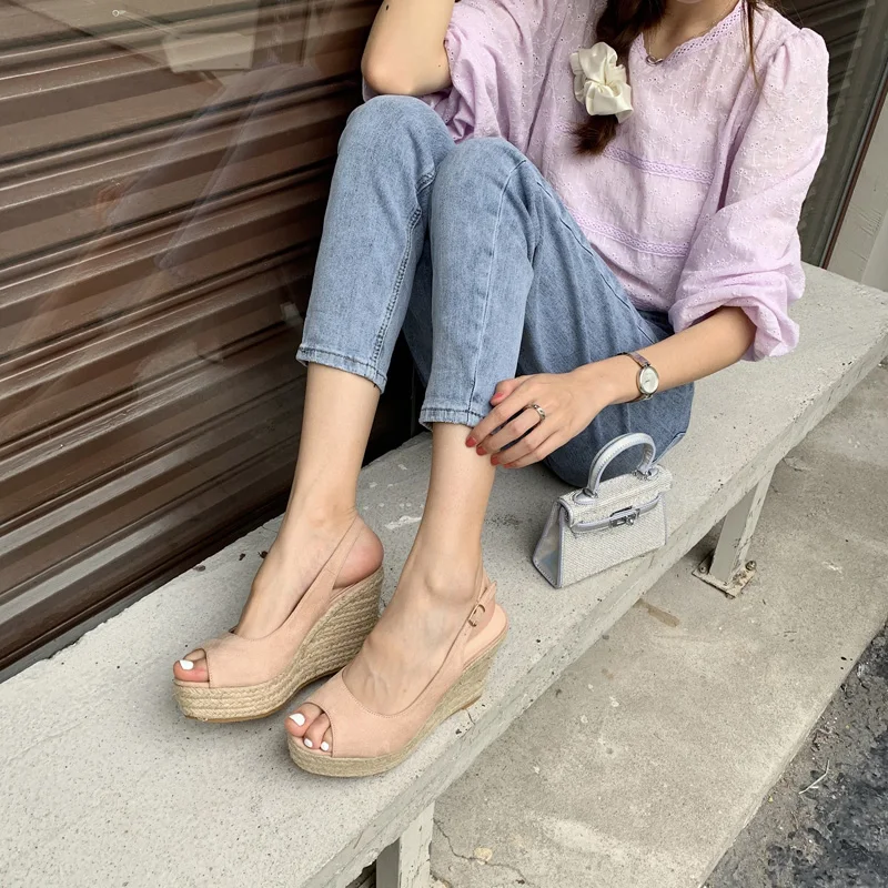 Clear Heels High Heeled Sandals Woman 2022 Open Toe Suit Female Beige Ladies Shoes Summer Espadrilles Platform Clogs Wedge High-