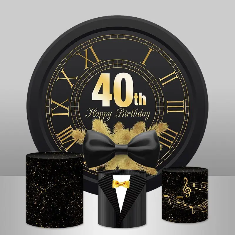 

40th Birthday Round Backdrop Circle Backdrop for Men's Birthday Party Decoration Clock ears of Wheat Photocall Photo Studio