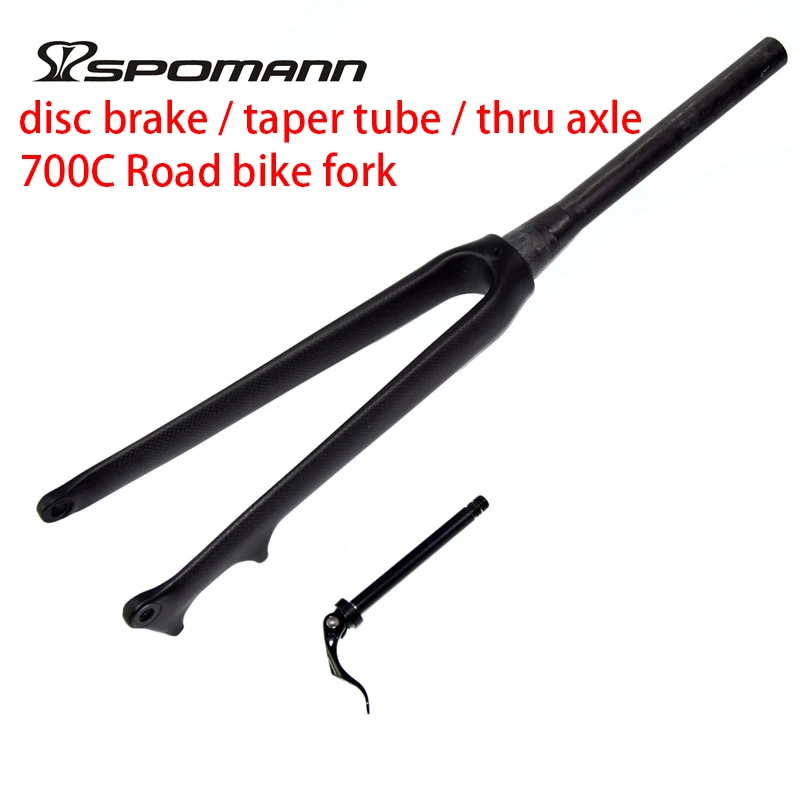 

Newest 700C Fixed Gear Track Road bike 3K full carbon fibre bicycle fork thru axle taper tube disc brake front fork