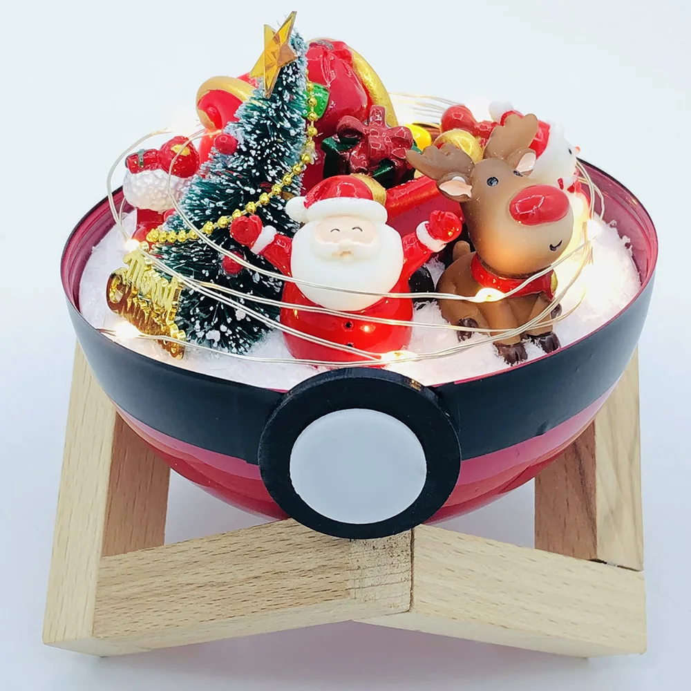 

Takara Tomy Pokemon Ball 2021 Merry Christmas Style Wireless Control LED Handcraft With Wooden Base DIY Toys Christmas Gifts