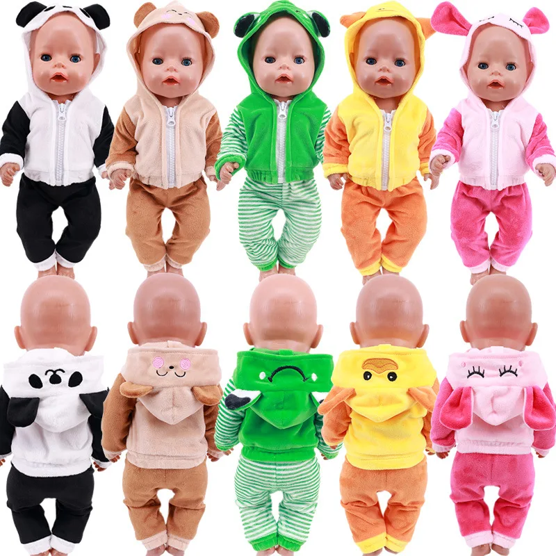 

18 Inch Doll Clothes 43cm Cute Panda Frog Suit Plush Hooded Pajamas Doll Accessories Baby Newborn Birthday Gift Children's Toys