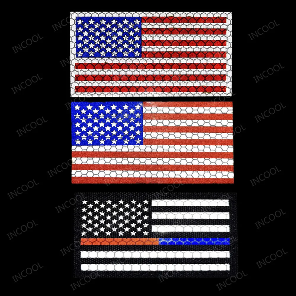 Infrared Reflective American United States USA US IR Patches Blue Line Patch Biker Fastener Patch For Clothing Cap