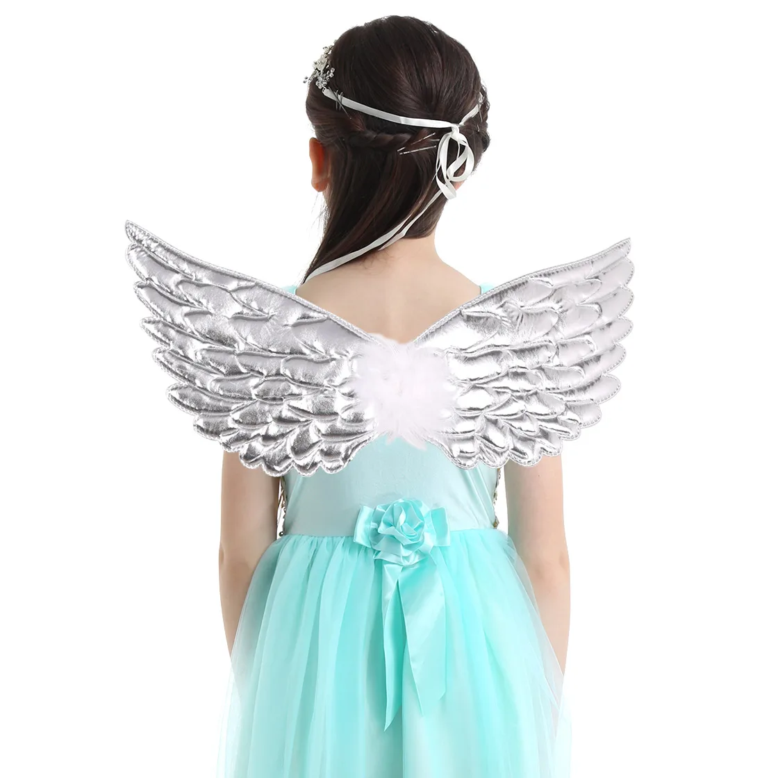 Kids Children Wings Glossy Metallic Angel Wings for Photography Masquerade Halloween Cosplay Party Costume Accessory Fancy Dress