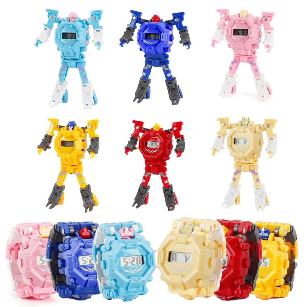 Robot Transformation Wristwatch Toy Mecha Robot Electronic Watch Children Sports Cartoon Watches Kids Clock Xmas Gifts