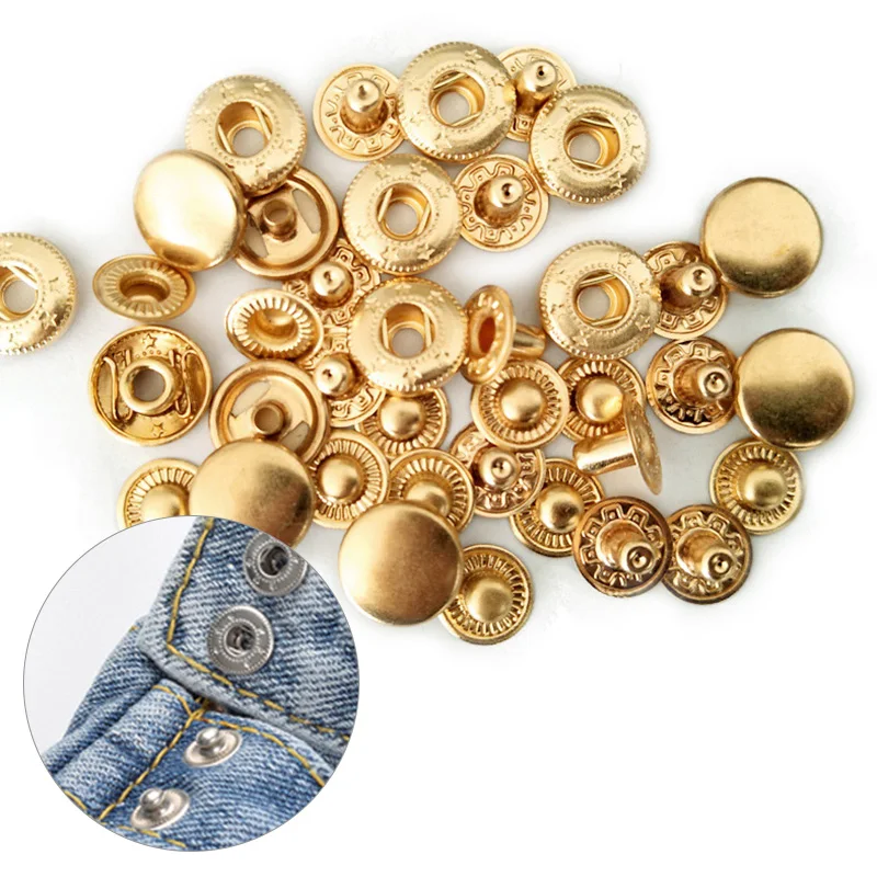 10 Sets 10-20mm Copper Material Four Buckle Pack Metal Press Studs Sewing Button Snap Fasteners Sewing Jeans Craft Clothes Bag