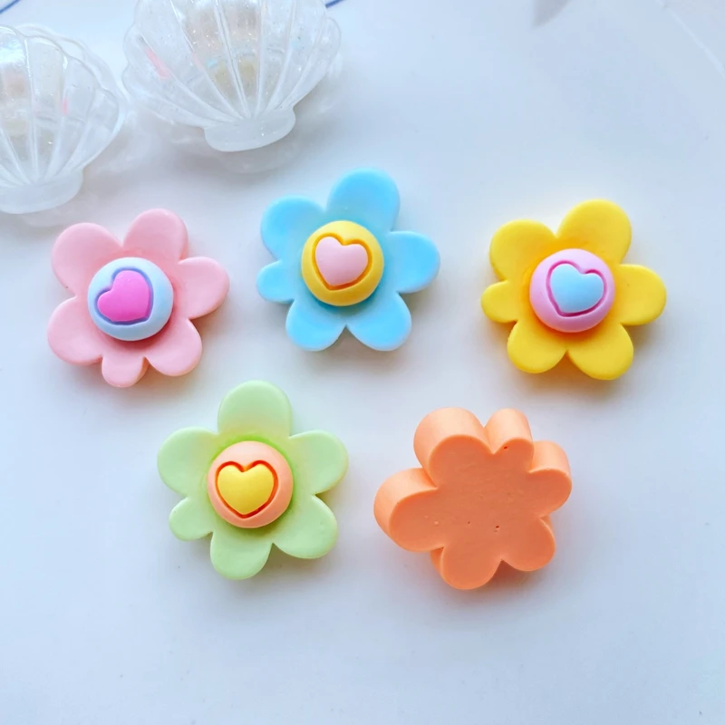 20pcs New Cute Mix Mini Heart-Shaped Flowers Flatback Resin Art Decoration Charm DIY Scrapbooking Embellishment Accessories J65