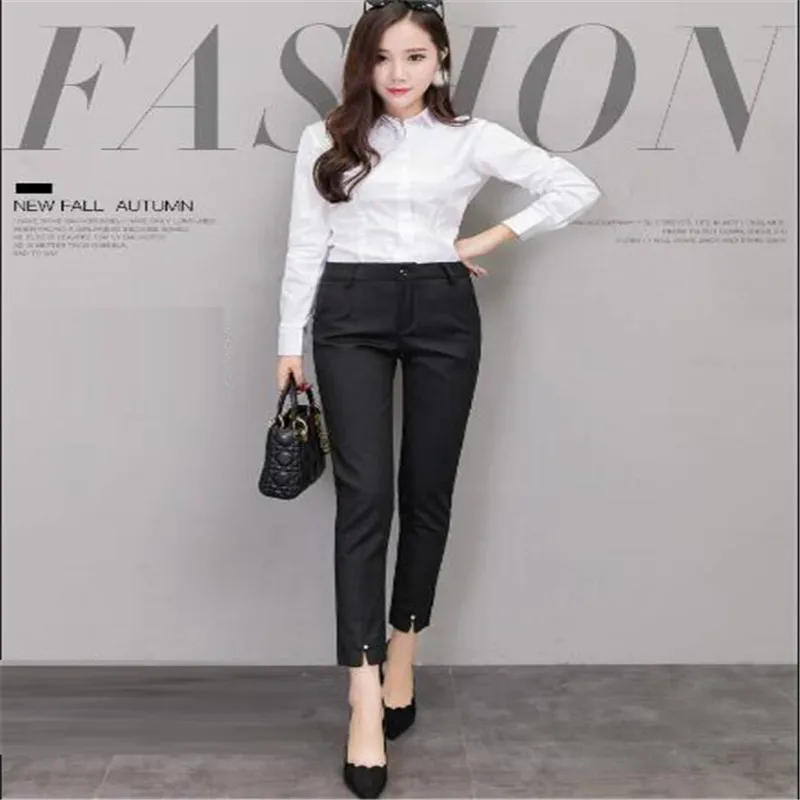 2019 Spring Women's Suit Pants Office Lady Black Women's Cropped Pants Slim High Waist Feet Casual Pants