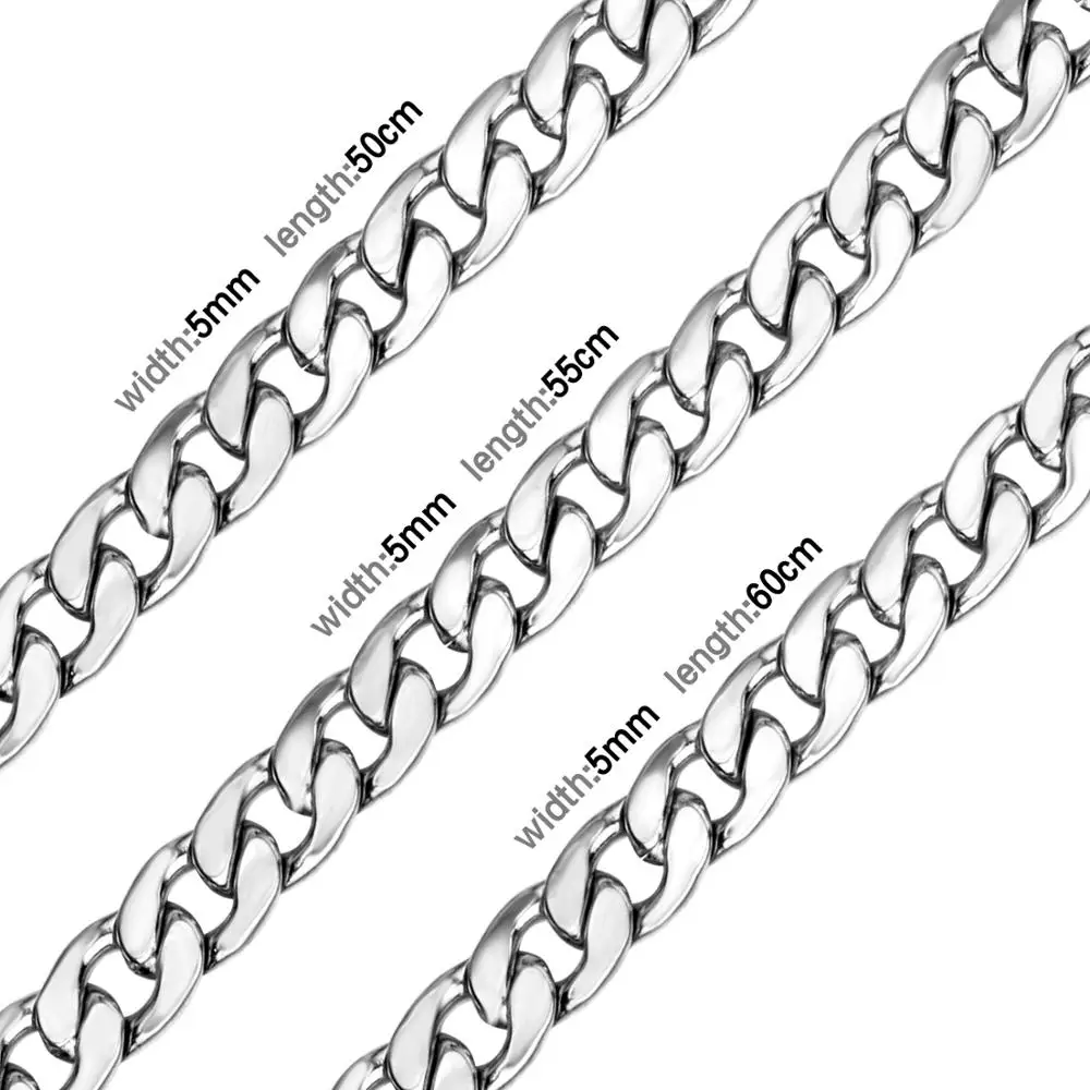 LUXUSTEEL Chains Necklaces For Men Width 5mm/7mm Stainless Steel Silver Color Cuban Link Chain Necklace Wholesale long Necklace