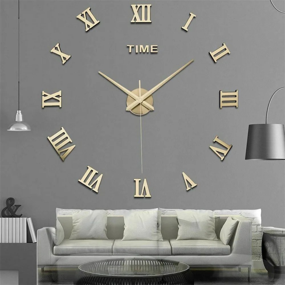 New 3D Acrylic Mirror Wall Clock DIY Stickers Still Life Clocks Living Room Clocks Home Decoration Modern Quartz Watch 40*40cm