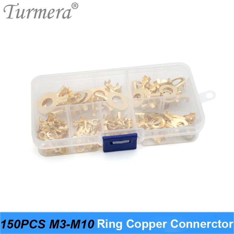 Turmera 150Pieces M3 M4 M5 M6 M8 M10 Ring Lugs Ring Copper Crimp Terminal Cable Lug Wire Connector Non-insulated Assortment Kits