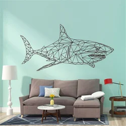 Geometric Shark Whale Fish Ocean Wall Sticker Baby Nursery Kids Room Large Cartoon Shark Fish Under Sea Animal Wall Decal Vinyl