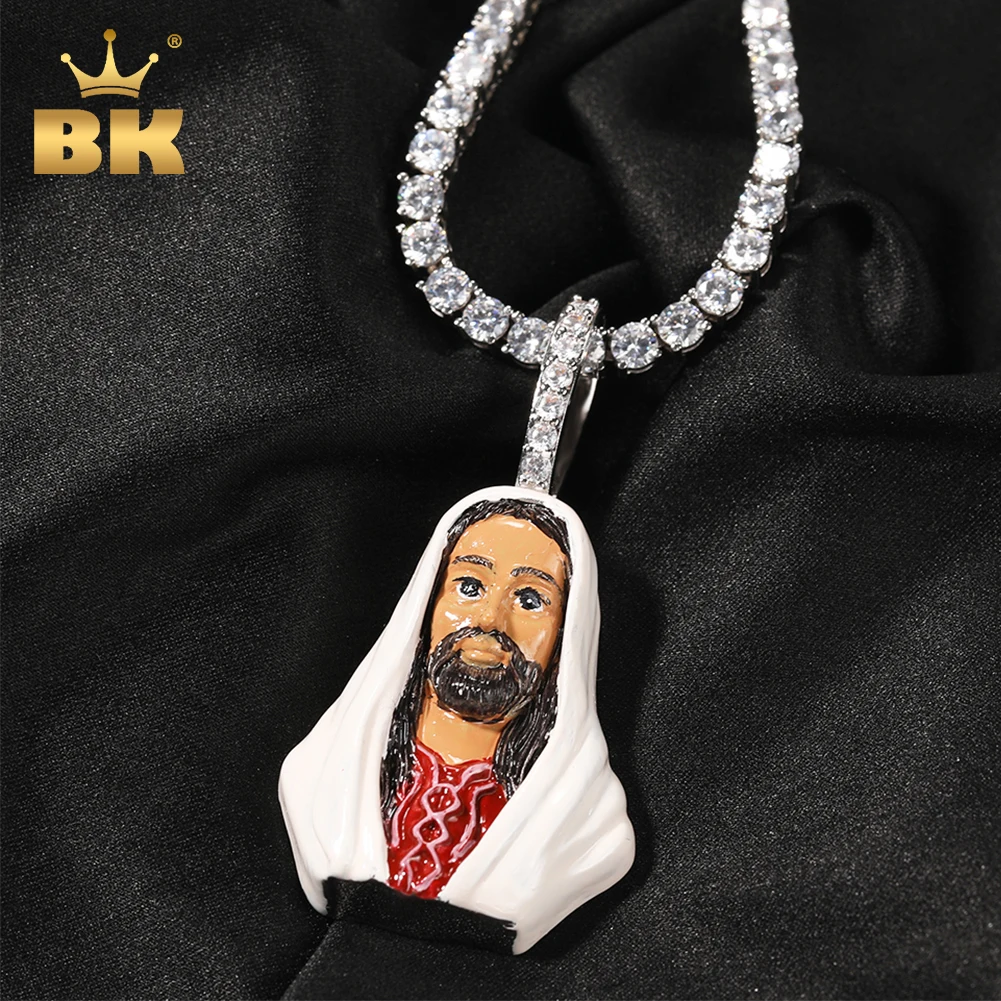 THE BLING KING Enamel Jesus Pendant Charm Head Portrait Enamel Pendant Tennis Chain Men And Women Rapper Hiphop Jewelry