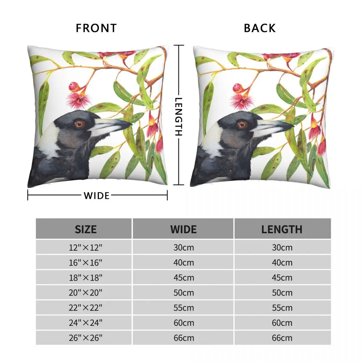 Australian Magpie Eucalyptus Blossoms Square Pillowcase Polyester Linen Velvet Pattern Zip Decor Sofa Cushion Cover 18