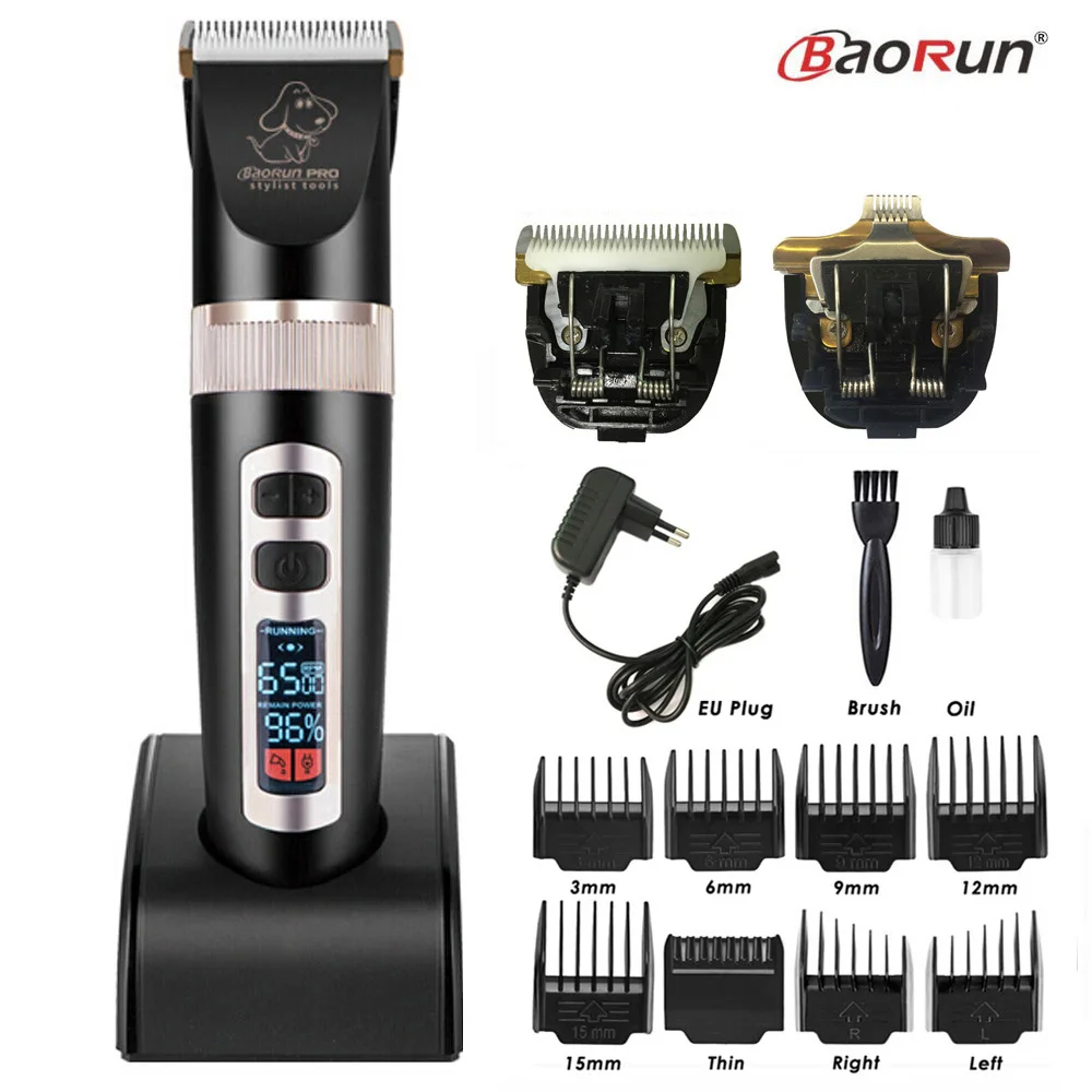 BaoRun P9 профессиональный триммер для шерсти домашних животных, электрическая машинка для стрижки животных, перезаряжаемая машина для стрижки кошек, ЖК-дисплей